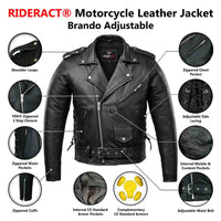 Detailed Infographics Motorcycle Leather Jacket Brando Adjustable