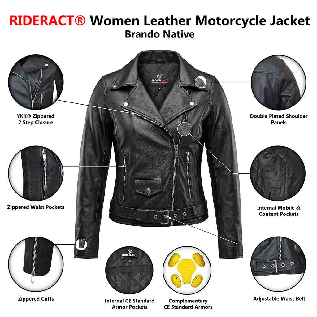 RIDERACT women motorcycle jacket infographics