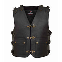 RIDERACT motorcycle leather vest black with accessories
