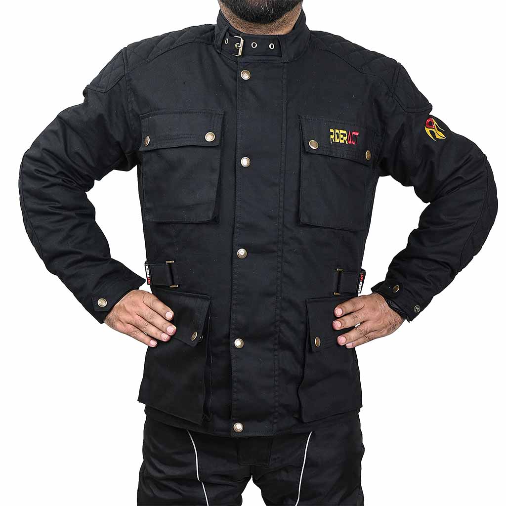 RIDERACT Waxed Cotton Motorcycle Jacket Zacota