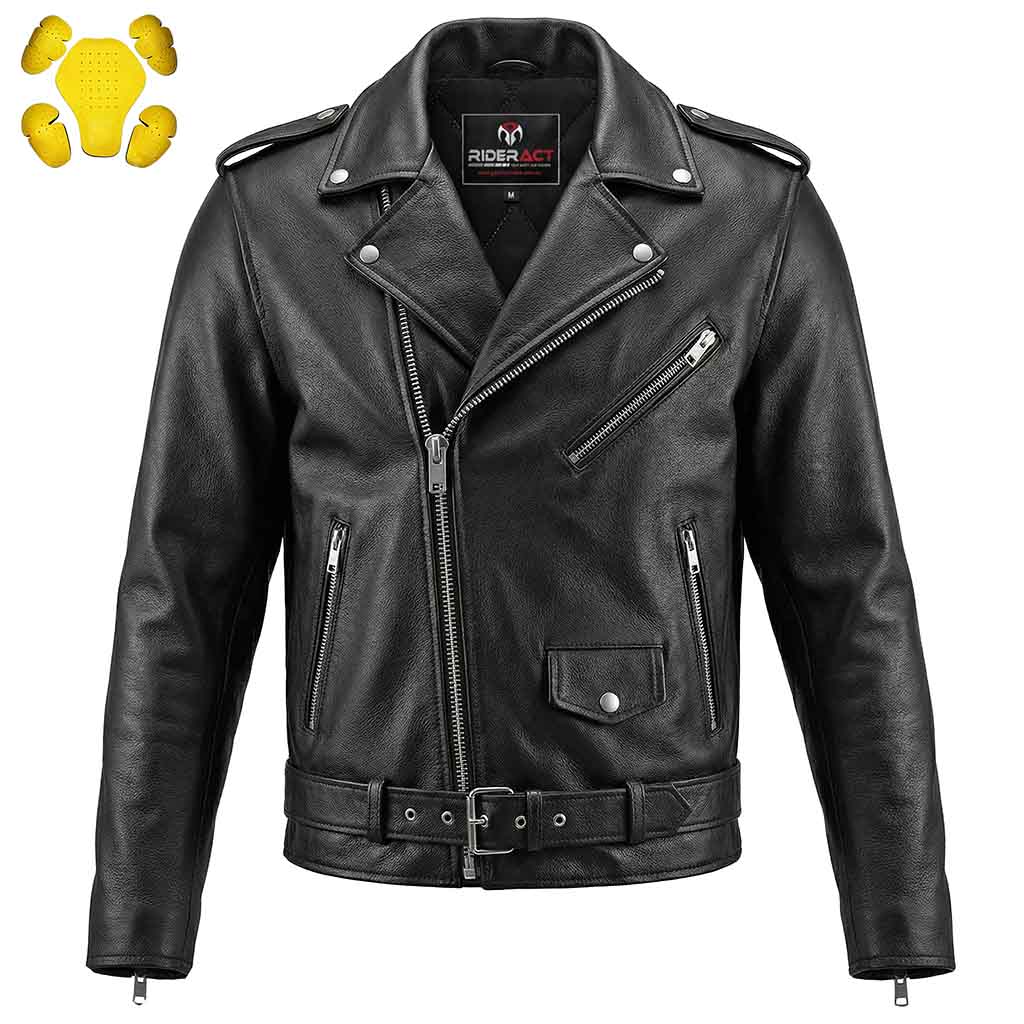 Brando-style black Leather Moto Jacket