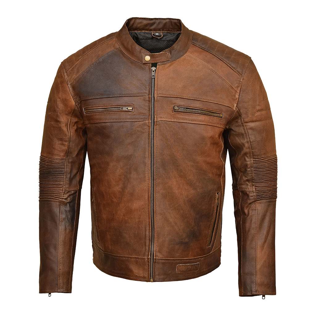 Rideract Motorbike Leather Jacket brown