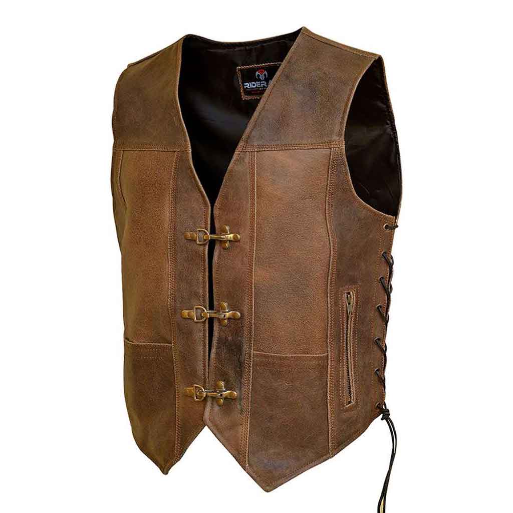 Distress Leather Vest with Clasps