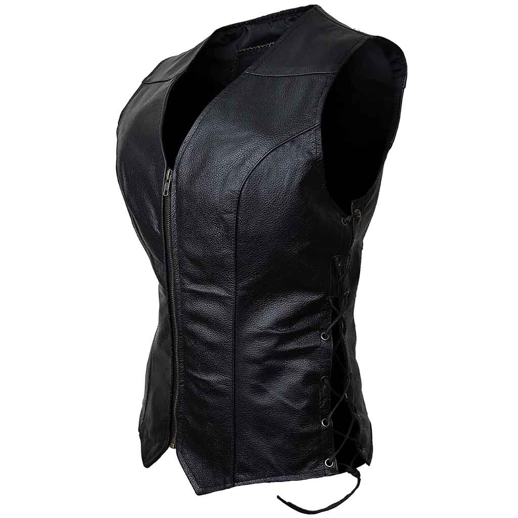 Womens Leather Vest – Adjustable Motorcycle Style – RIDERACT®