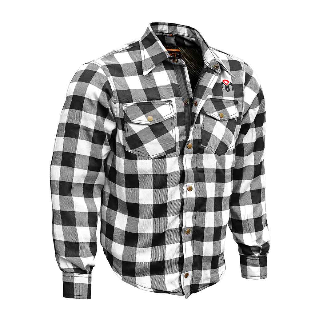 Reinforced Motorcycle Shirt Flannel Black and White