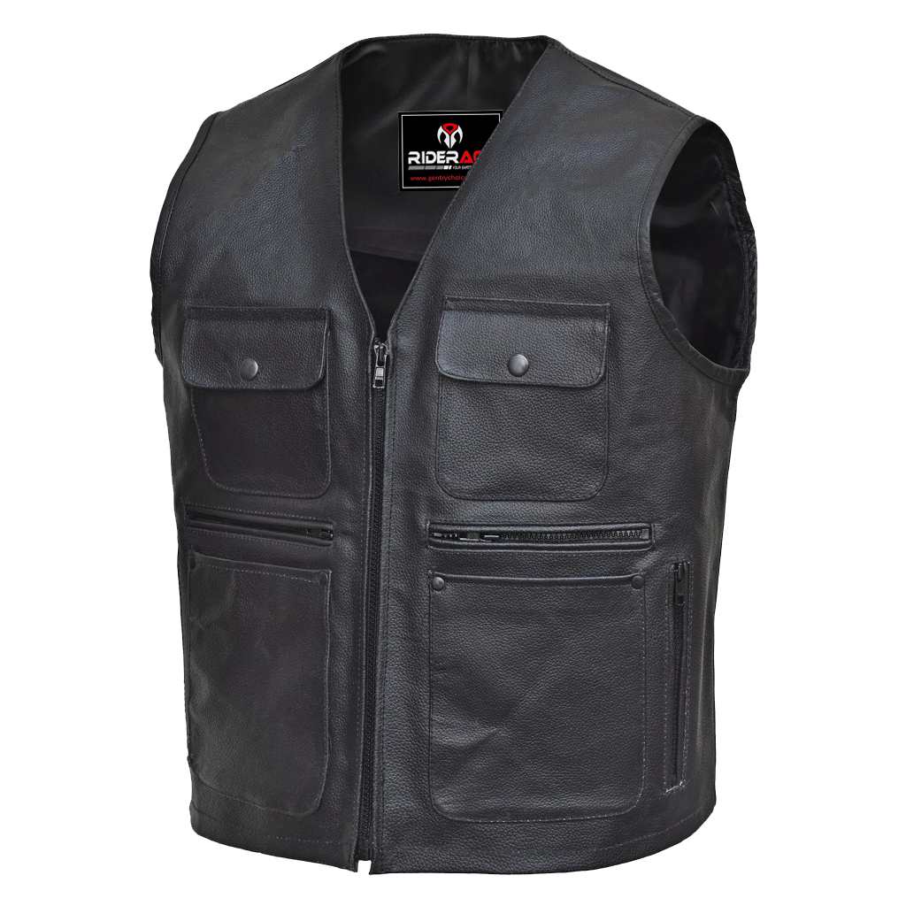 leather hunting vest black