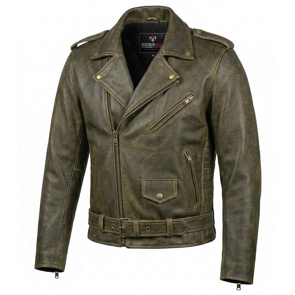 Leather motorcycle jacket for men