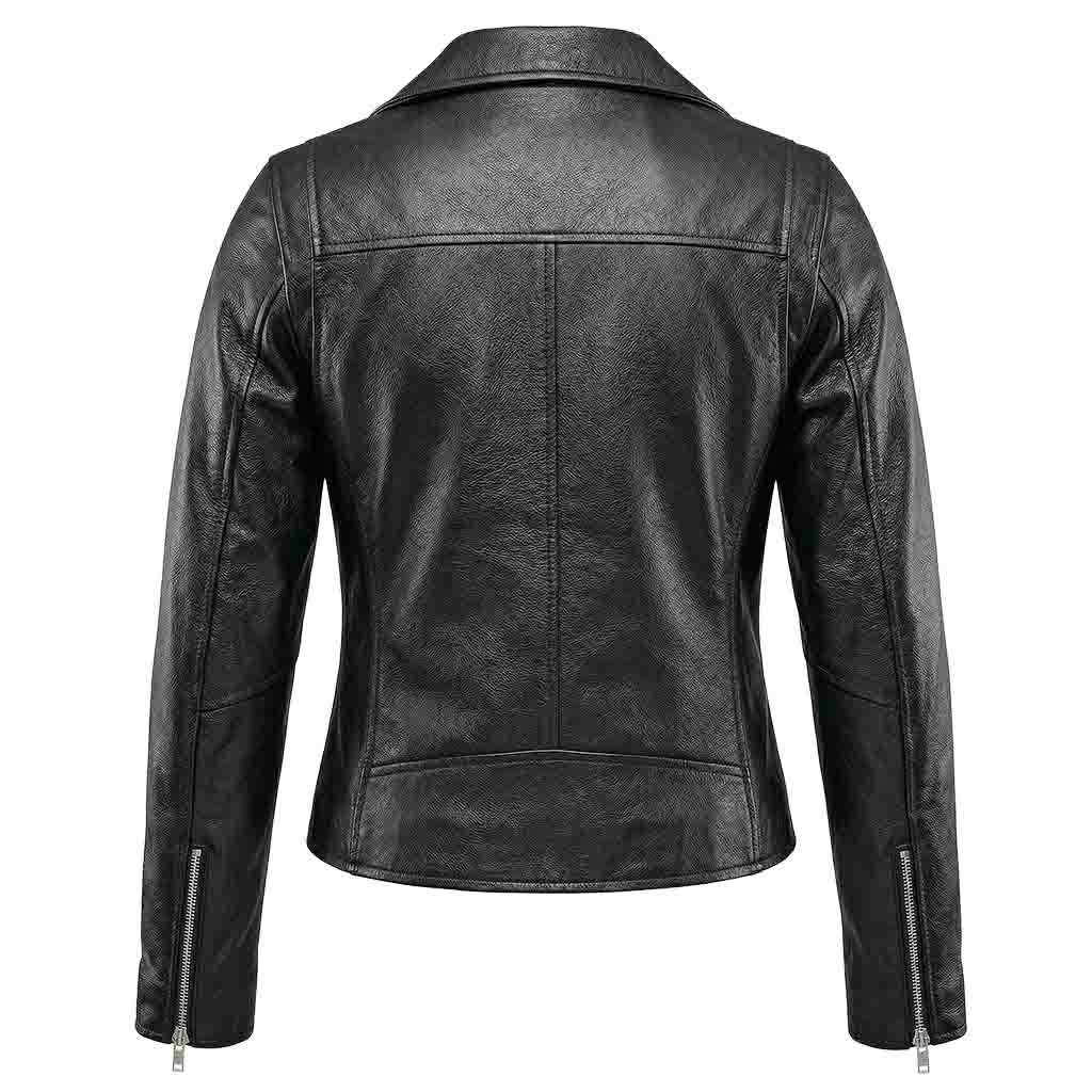 Brando Leather Moto jacket for women back pose