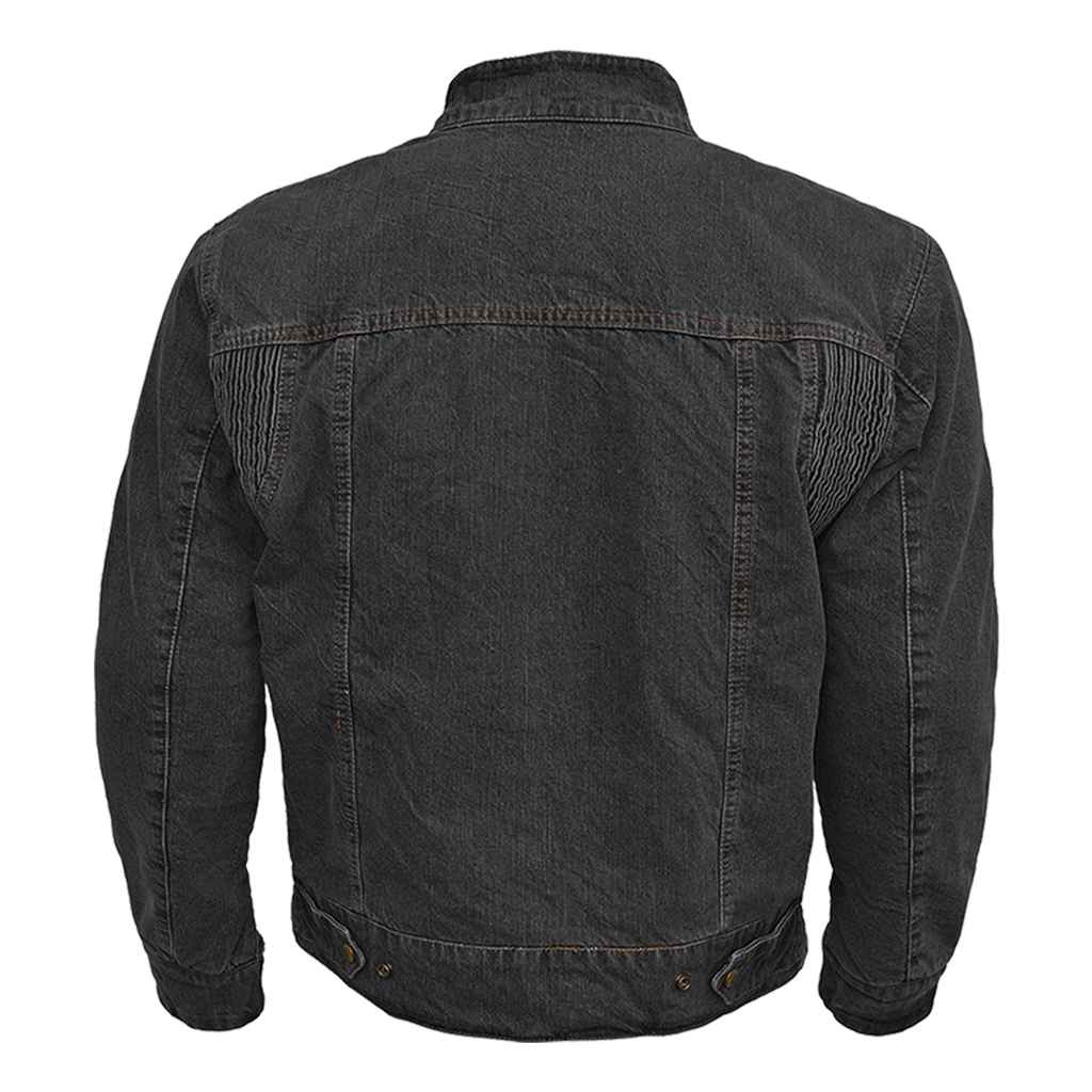 Moto jacket black denim back pose