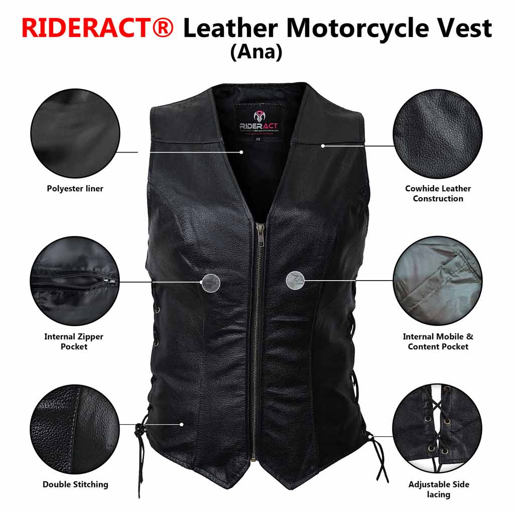 RIDERACT Women Motorcycle Vest Anna Infography