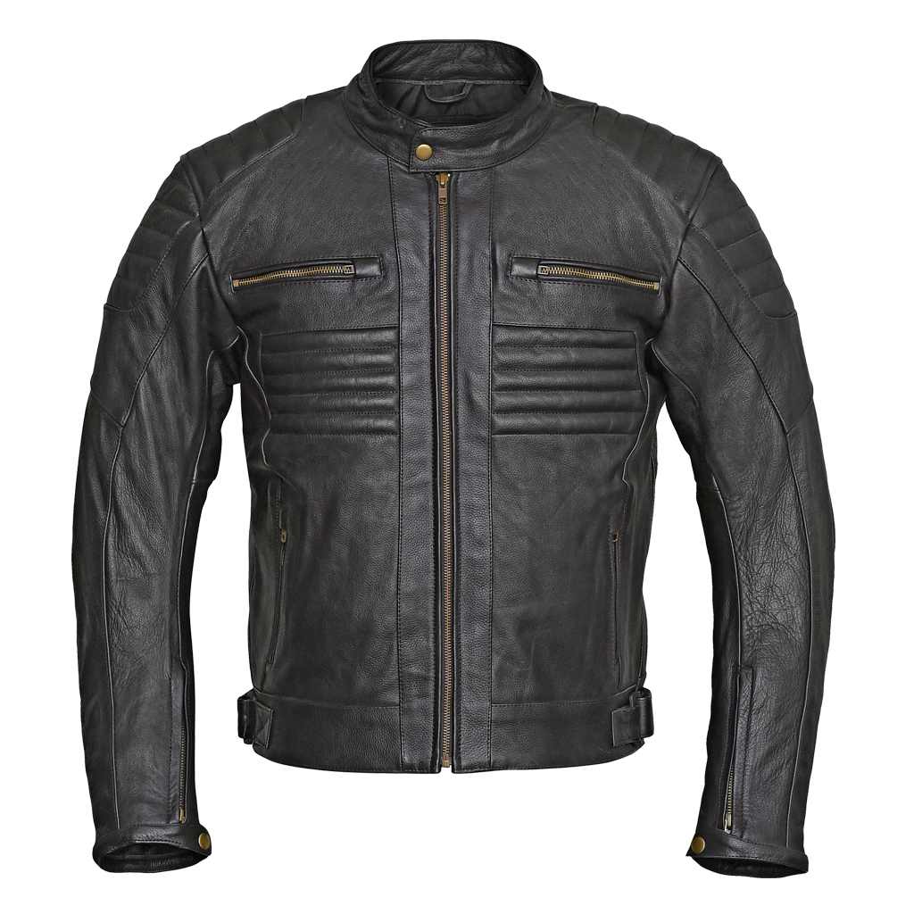 RIDERACT Motorbike Leather Jacket Black Combat Combat