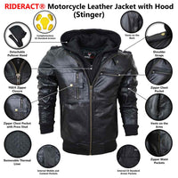 Infographics of Leather Moto jacket with Hood Stinger