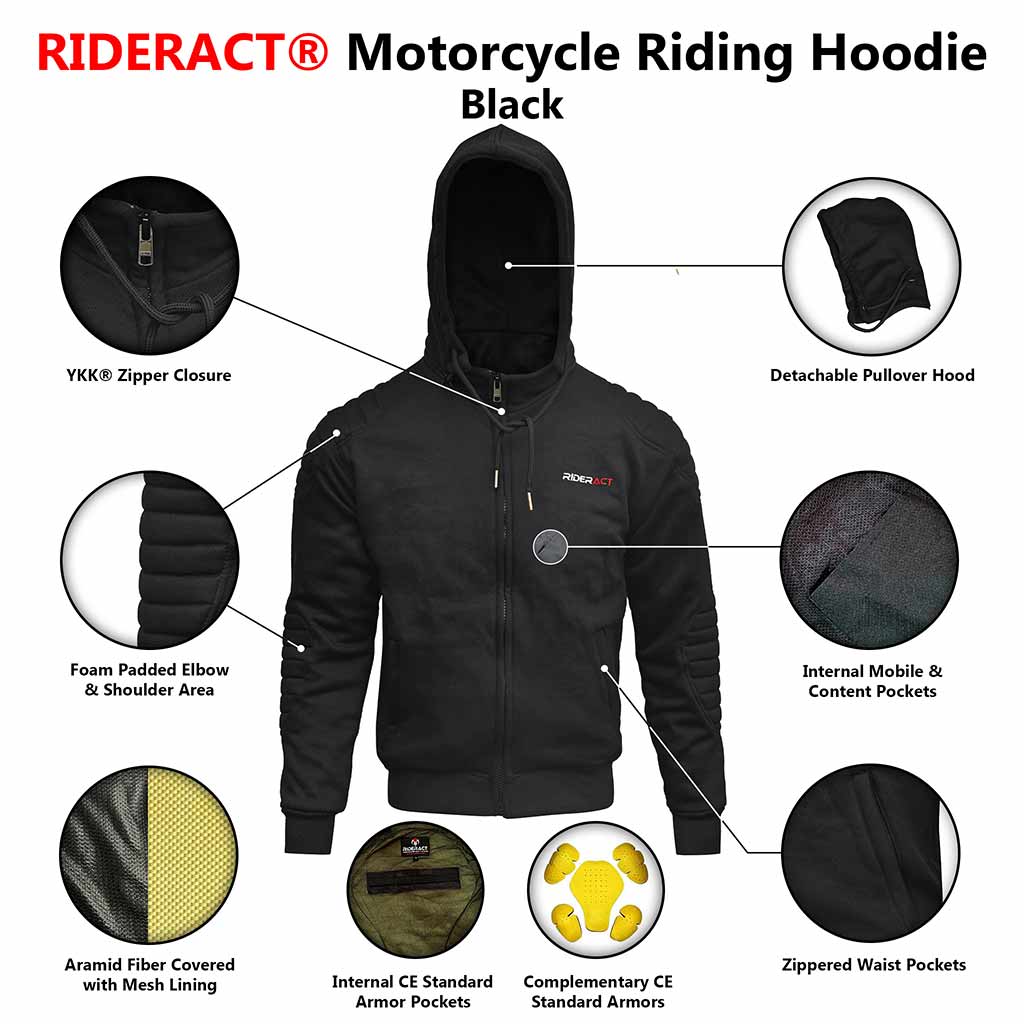 Infographics Riding Motorcycle Hoodie Black Reinforced