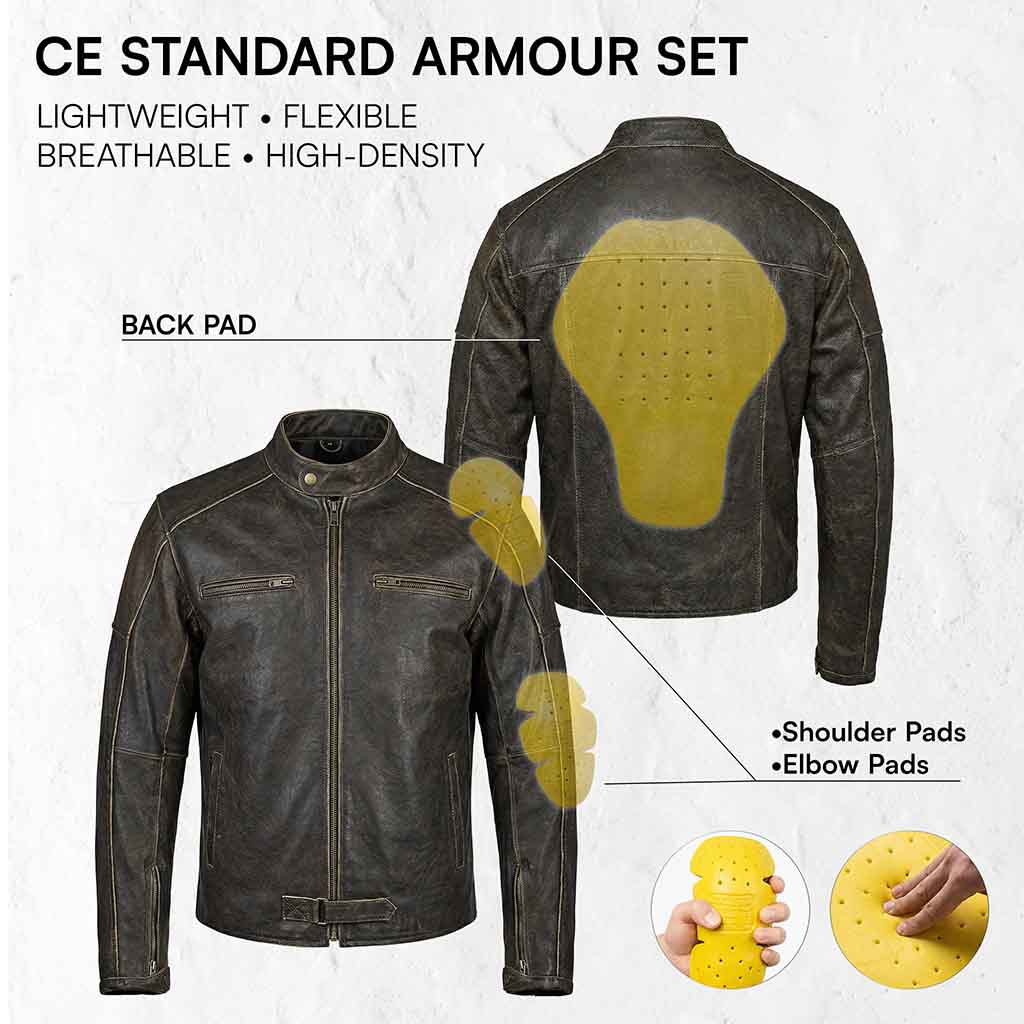 touring motorcycle leather jacket with ce armors