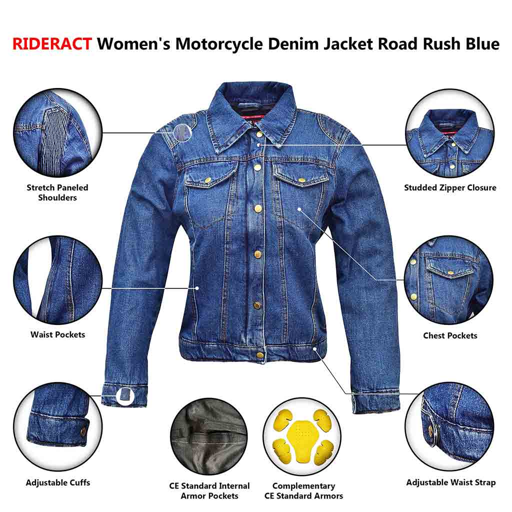 Infographics Men's Motorcycle Riding Denim Reinforced Jacket Road Rush