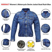 Infographics Men's Motorcycle Riding Denim Reinforced Jacket Road Rush