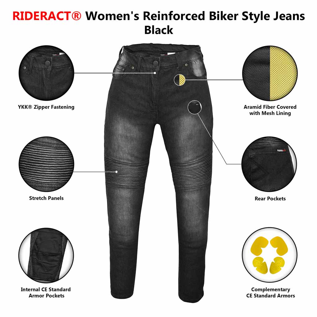 RIDERACT® Women's Bikers Style Jeans Infographic