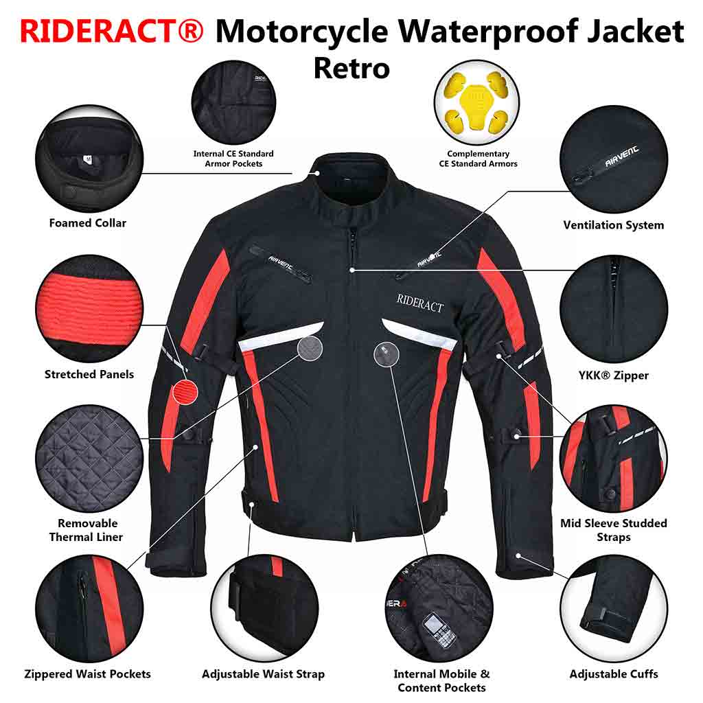 RIDERACT® Waterproof Motorcycle jacket Retro Infographics