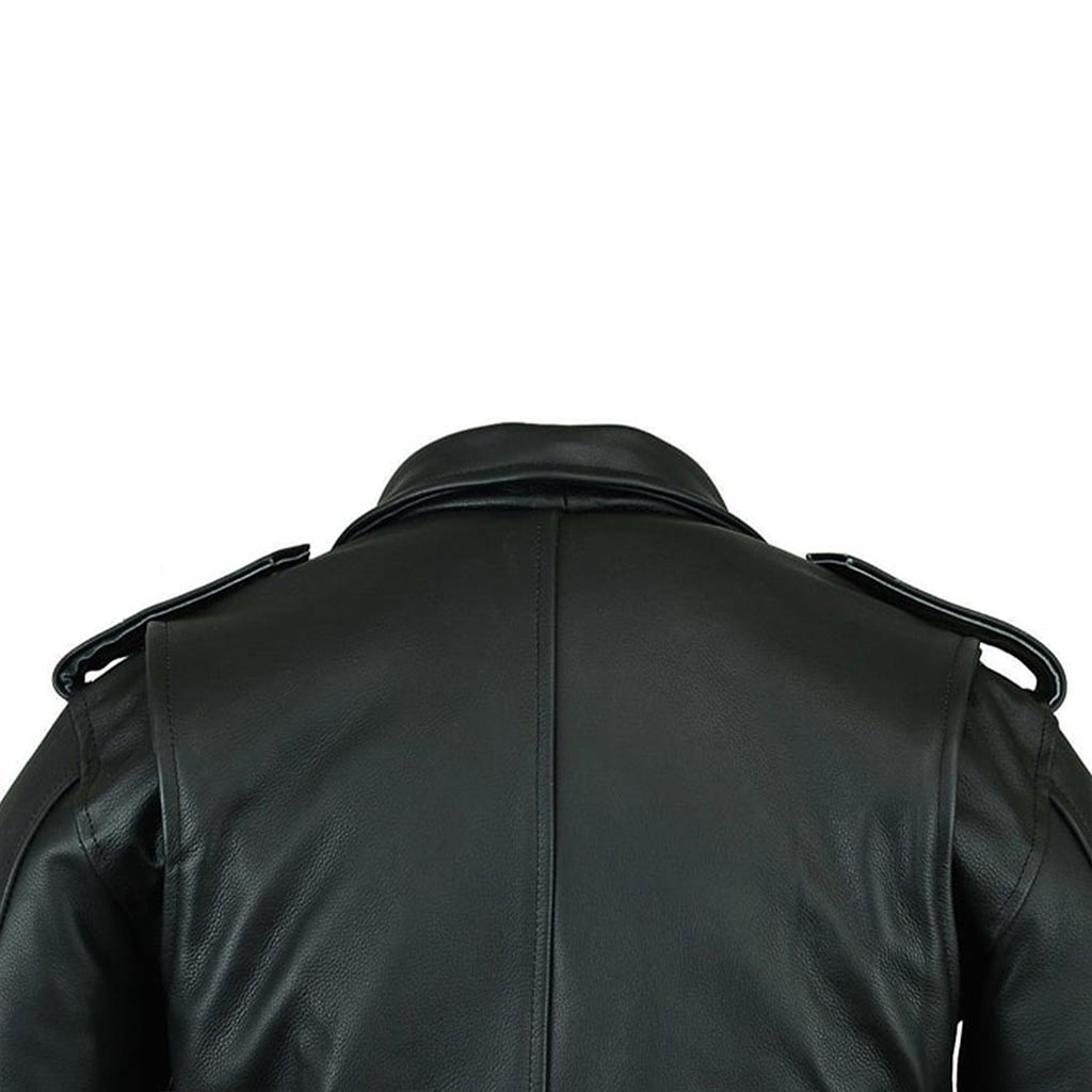 Backside view of motorcycle leather Jacket RIDERACT®