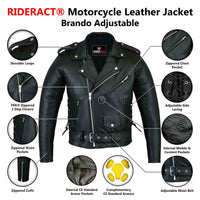 Detailed Infographics Motorcycle Leather Jacket Brando Adjustable