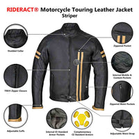 RIDERACT® Touring Motorcycle Leather Jacket Striper Infographics
