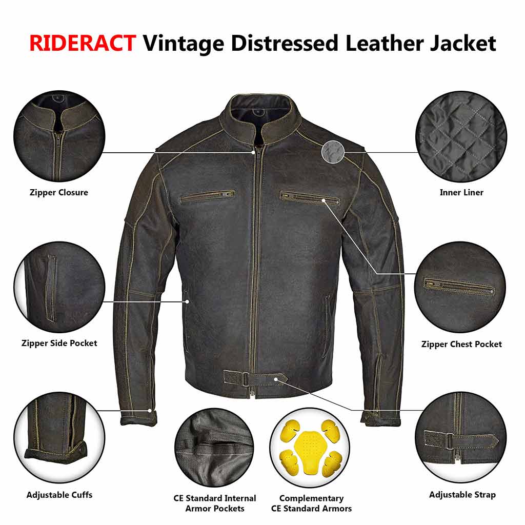Infographics Vintage Motorcycle Leather Jacket