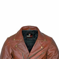 Stud fasten down collars leather motorcycle jacket