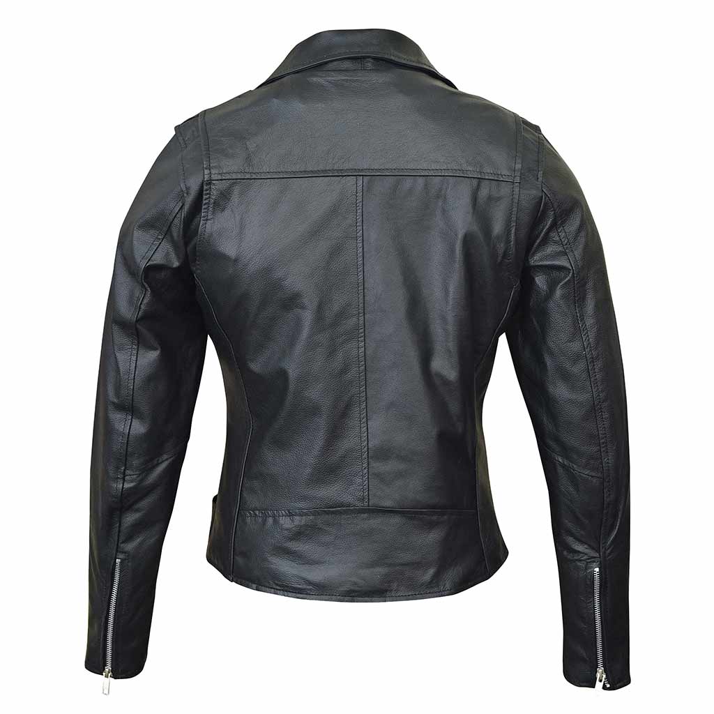 Women Moto jacket Black Back Pose