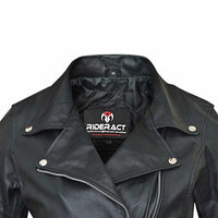 Stud button double collar down style Leather Moto jacket for women
