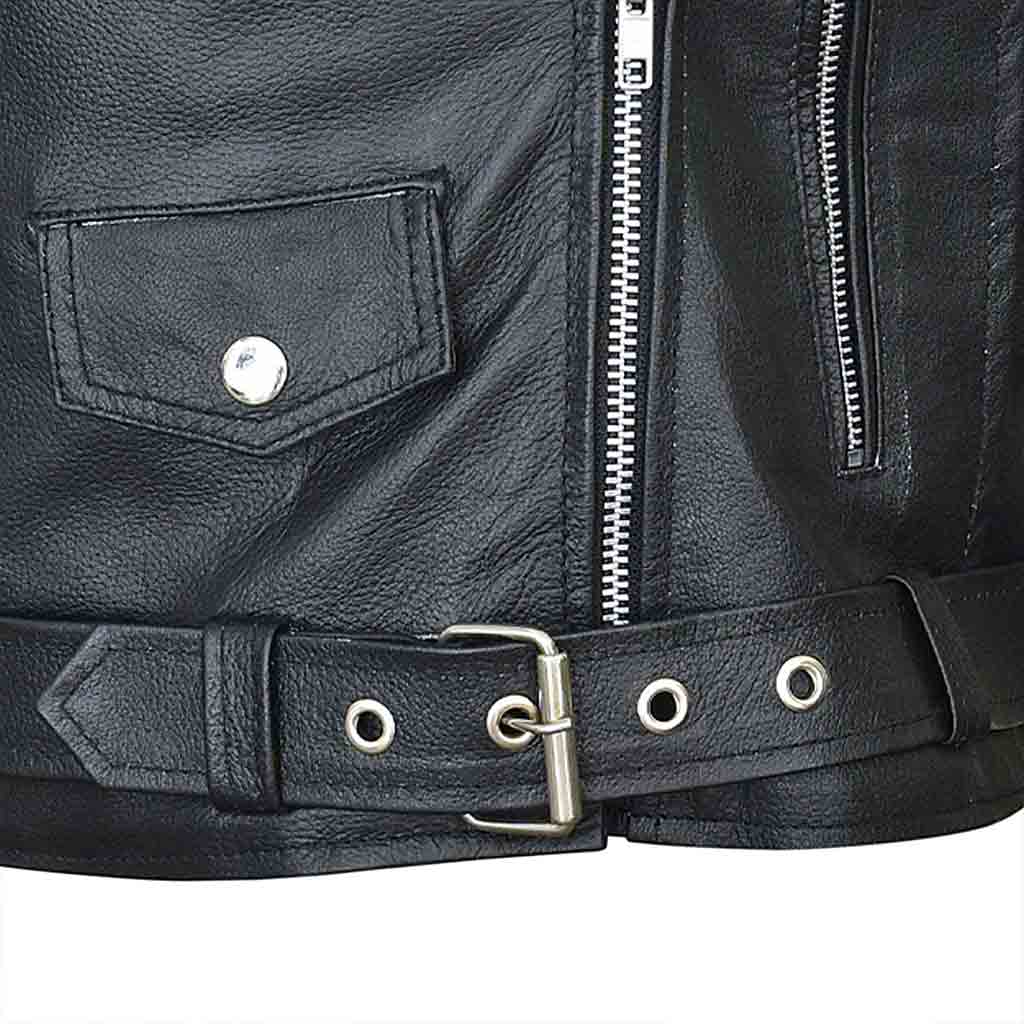 Adjustable belt Leather Moto jacket for women