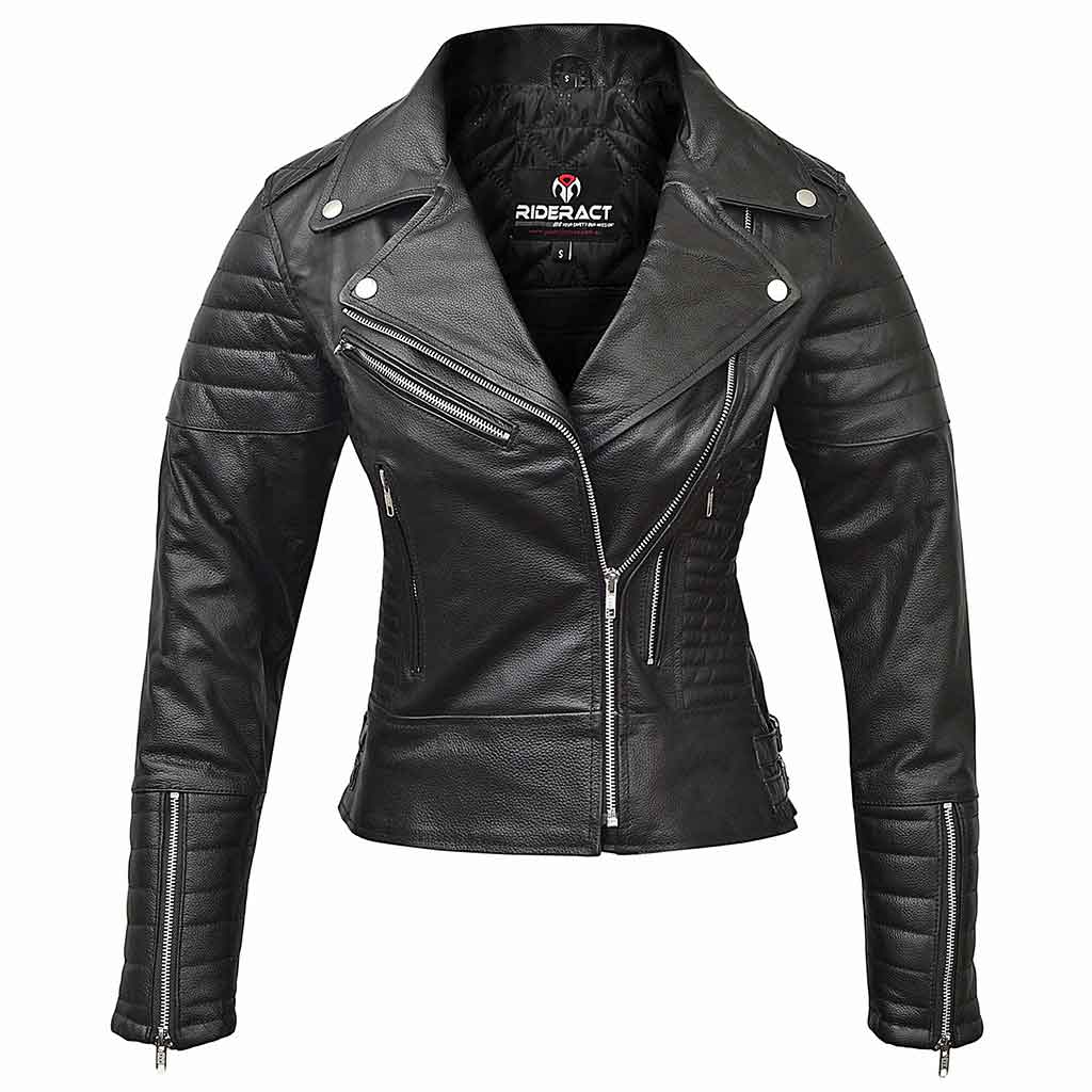 RIDERACT Women Leather Motorcycle Jacket Brando Infinite