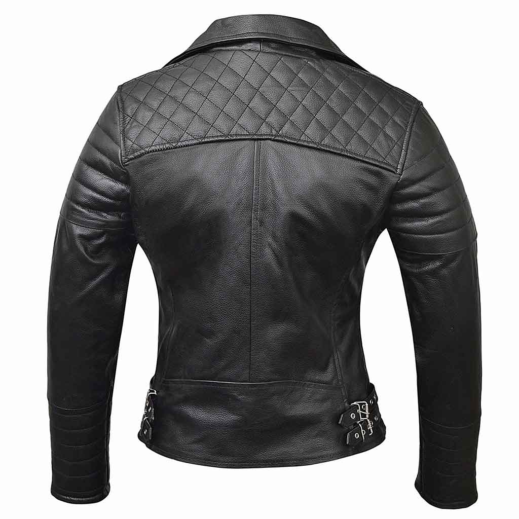 Women Leather Motorcycle Jacket Brando Back Side