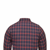 Back Side RIDERACT® Men's Motorcycle Riding Reinforced Flannel Shirt Dark Blue Red Checked