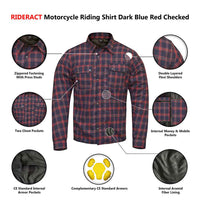 Infographics Men's Motorcycle Riding Reinforced Flannel Shirt Dark Blue Red Checked
