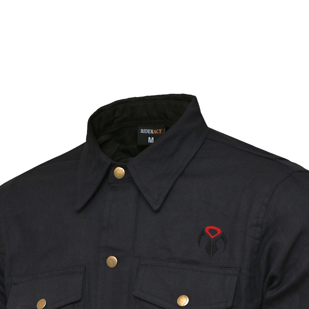 RIDERACT® Men Motorcycle Riding Flannel Shirt Classic Plain Black