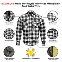 Kevlar Motorcycle Riding Reinforced Flannel Shirt Road Series Black & White