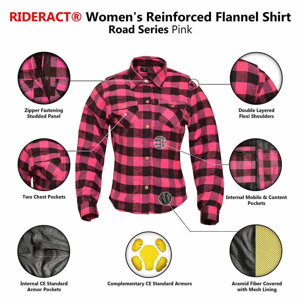 Infographics Women's Reinforced Flannel Shirt Road Series Pink