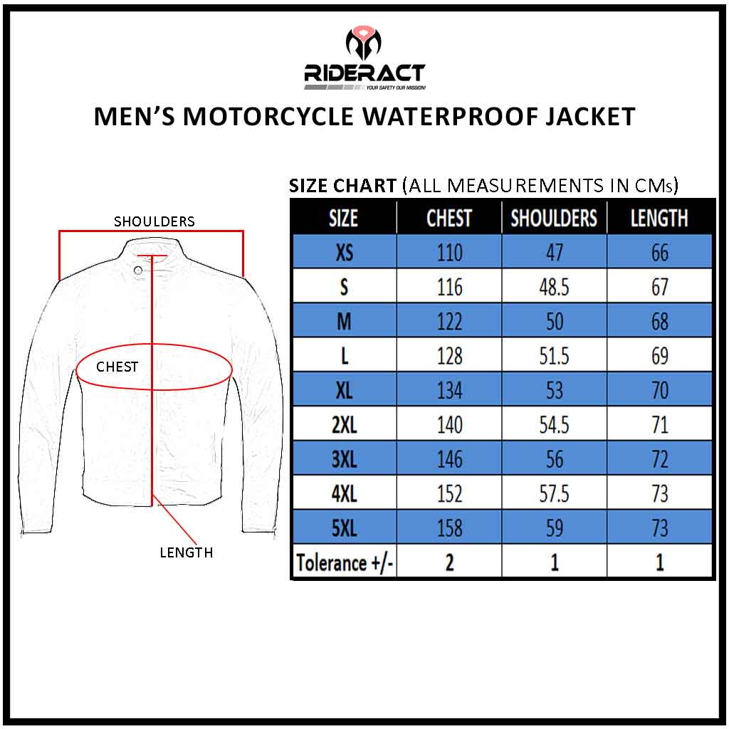 Size Chart waterproof riding jacket