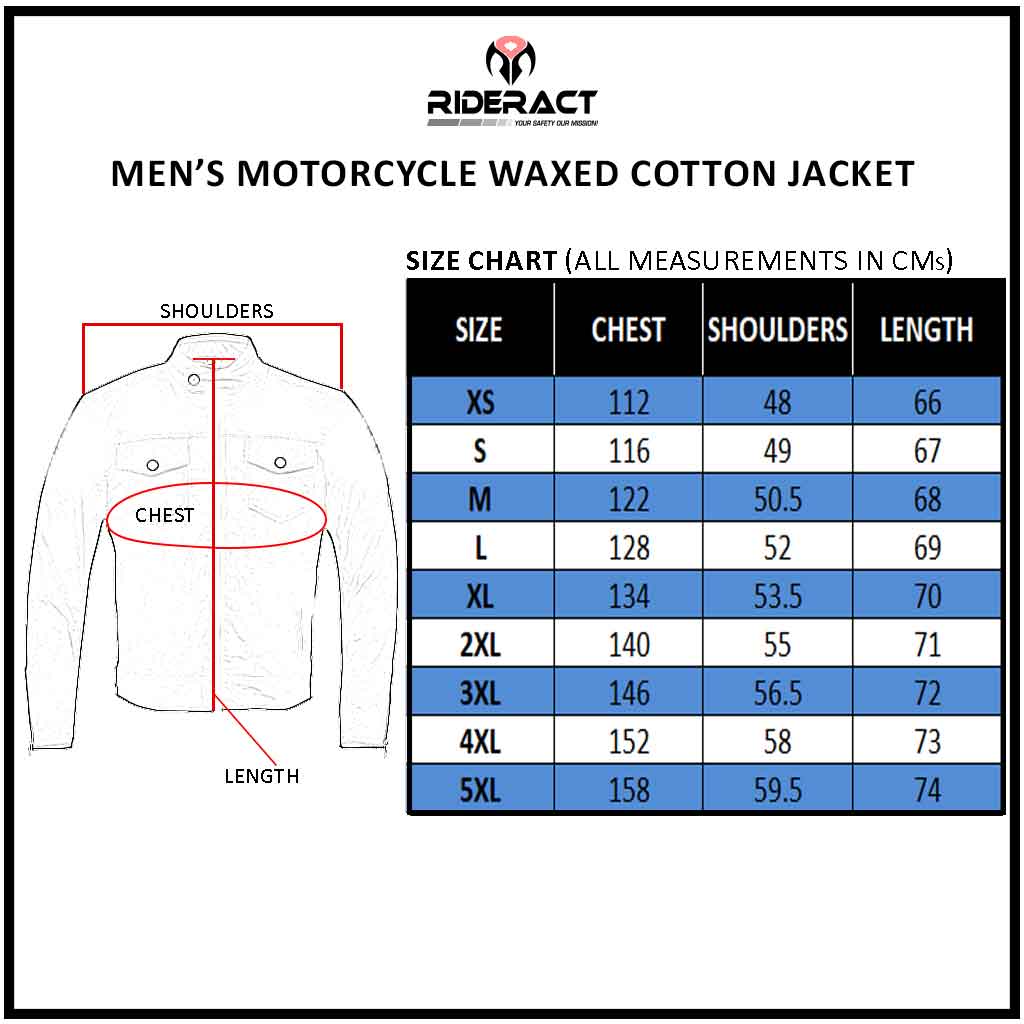 Size Chart motorcycle waxed cotton jacket black