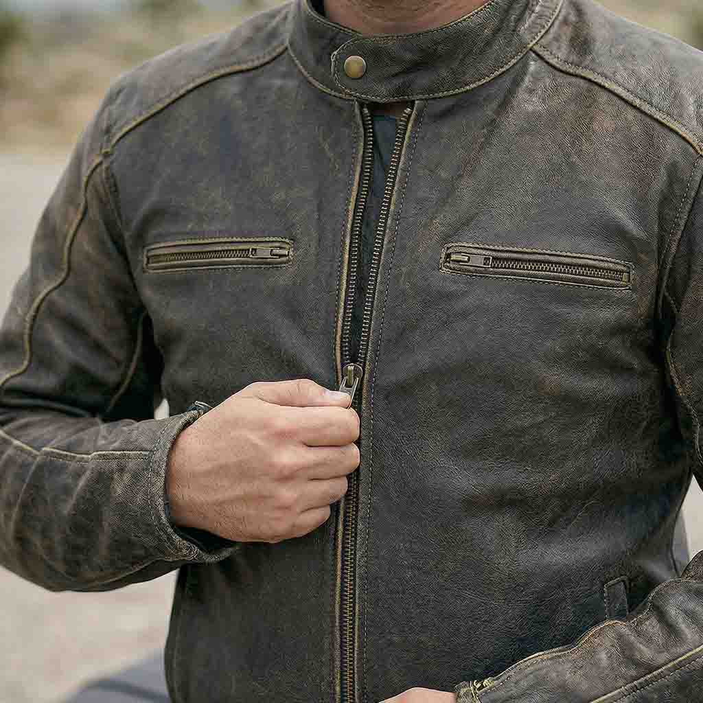 brown distress motorbike jacket
