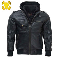RIDERACT® Men's Leather Motorcycle jacket with hood stinger