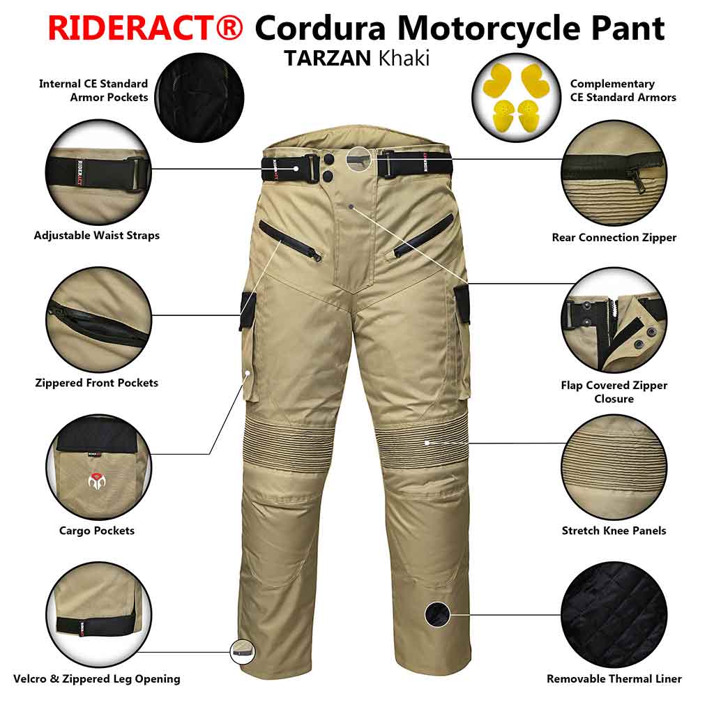 RIDERACT Cordura Pant Tarzan Khaki Infography