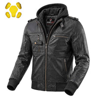 Leather motorcycle jacket with hood