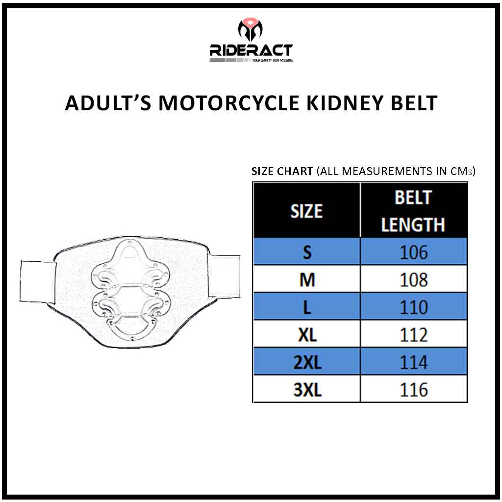 RIDERACT® Kidney Belt MkProtec-20 Motorcycle Riding Protector Size Chart