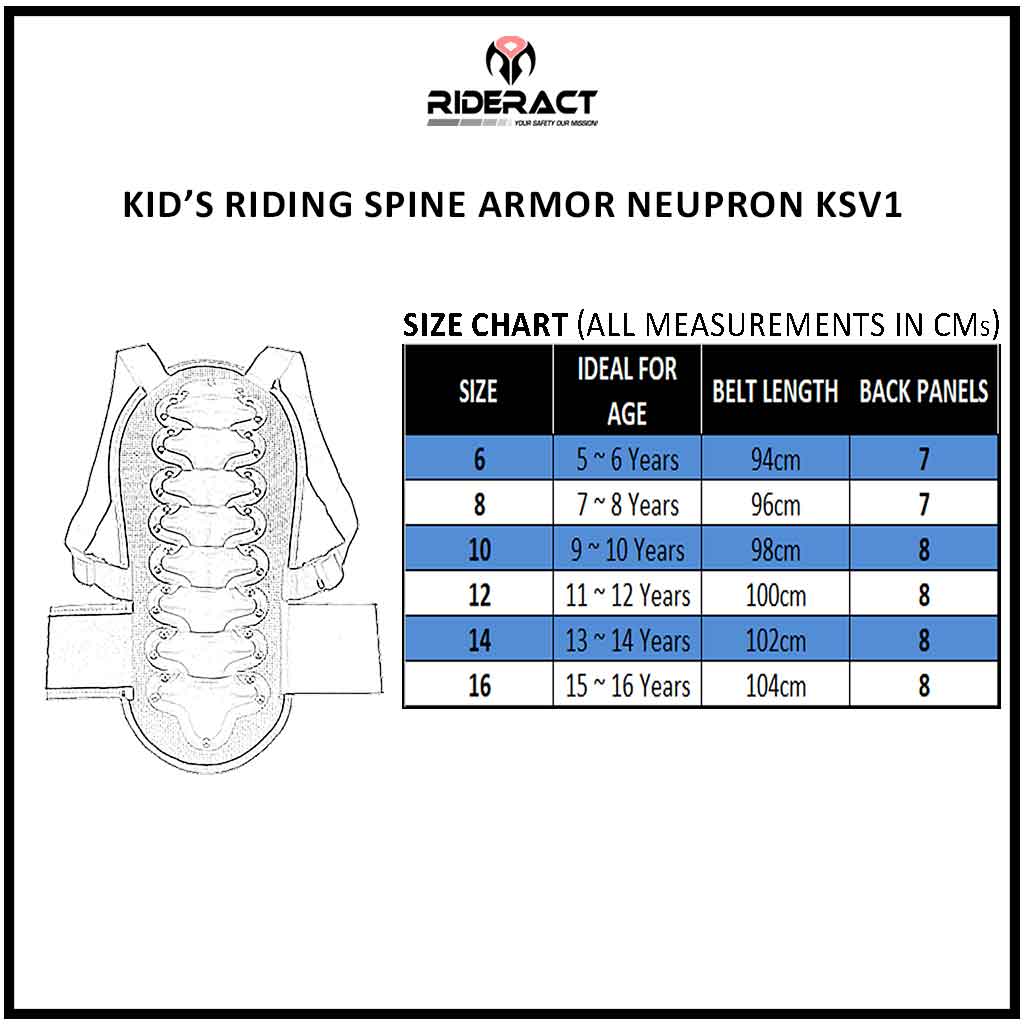 Kids Spine Armor Size Chart