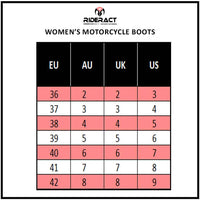 RIDERACT women motorbike boots black Size Chart