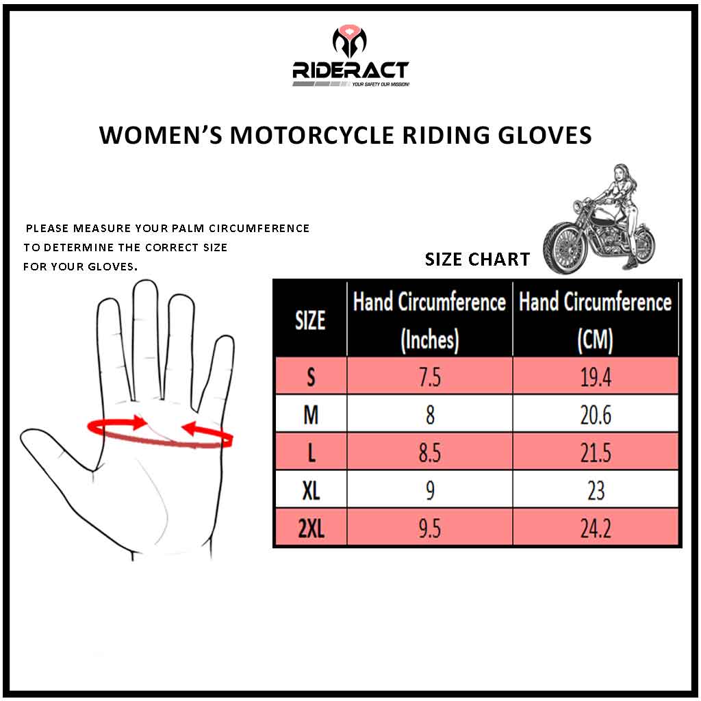 women Motorbike Gloves Size Chart