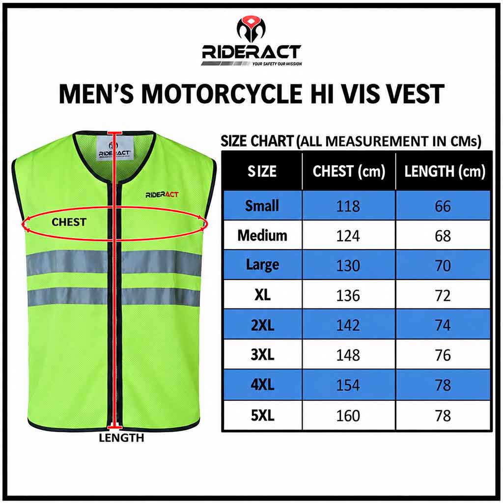 Size Chart Men's Motorcycle Hi Vis Vest