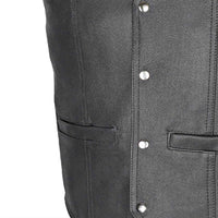 closeup view of a motorcycle vest two front classic-style pockets