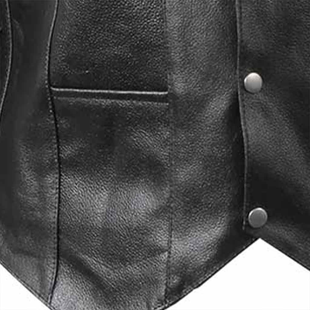Leather Riding Vest with classic plain Front pockets and classic studs for riders